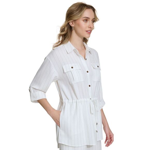 Calvin‎ Klein striped drawstring-waist tunic shirt | Size M - Picture 1 of 5